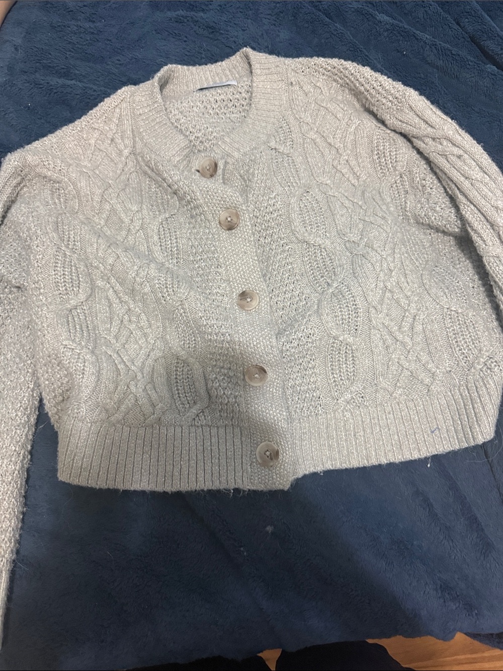Old Navy Light Gray Cable Knit Button-Front Cardigan